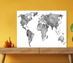 World Map B&W Watercolor Painting 5mm thick Plastic Poster Ready to Hang 60x45cm