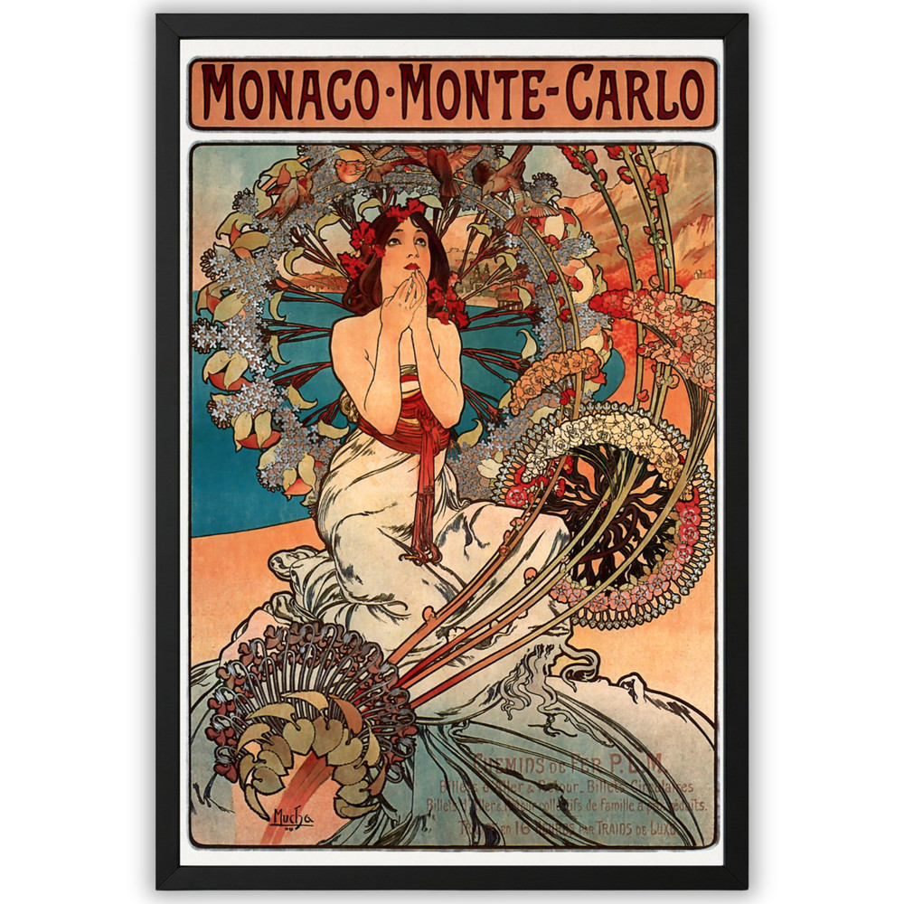 Vintage Monaco Monte Carlo Poster Mucha Art Nouveau Framed Wall Art 11×17 Gift