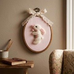 Pink Bunny Nursery Wall Art Vintage Oval Framed Wall Decor with Bow Rustic Co…
