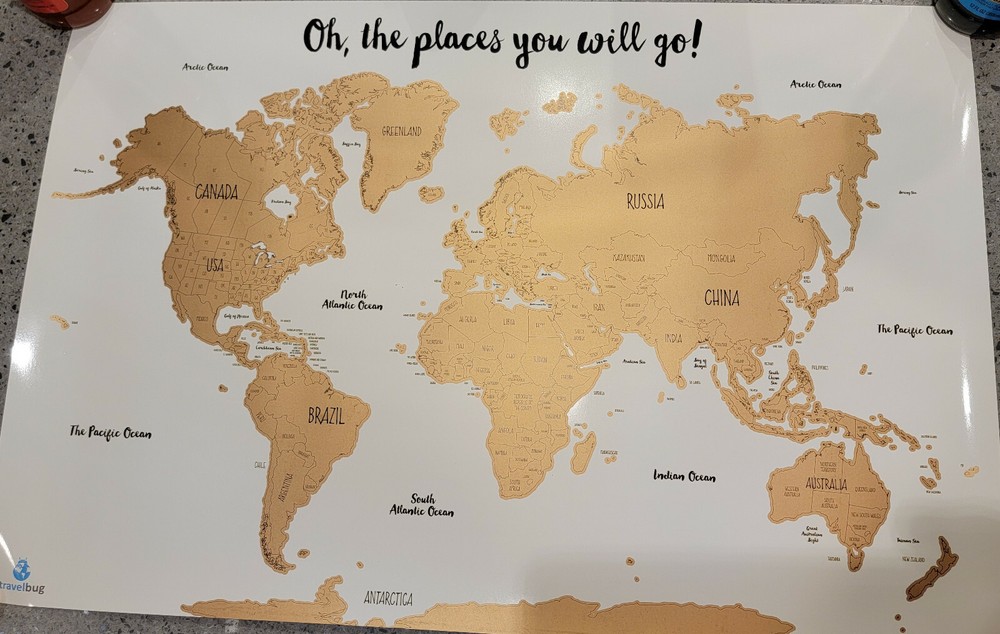 Gold Scratch off Water Color Map of the World Travel Wall Poster Large 16 x 24
