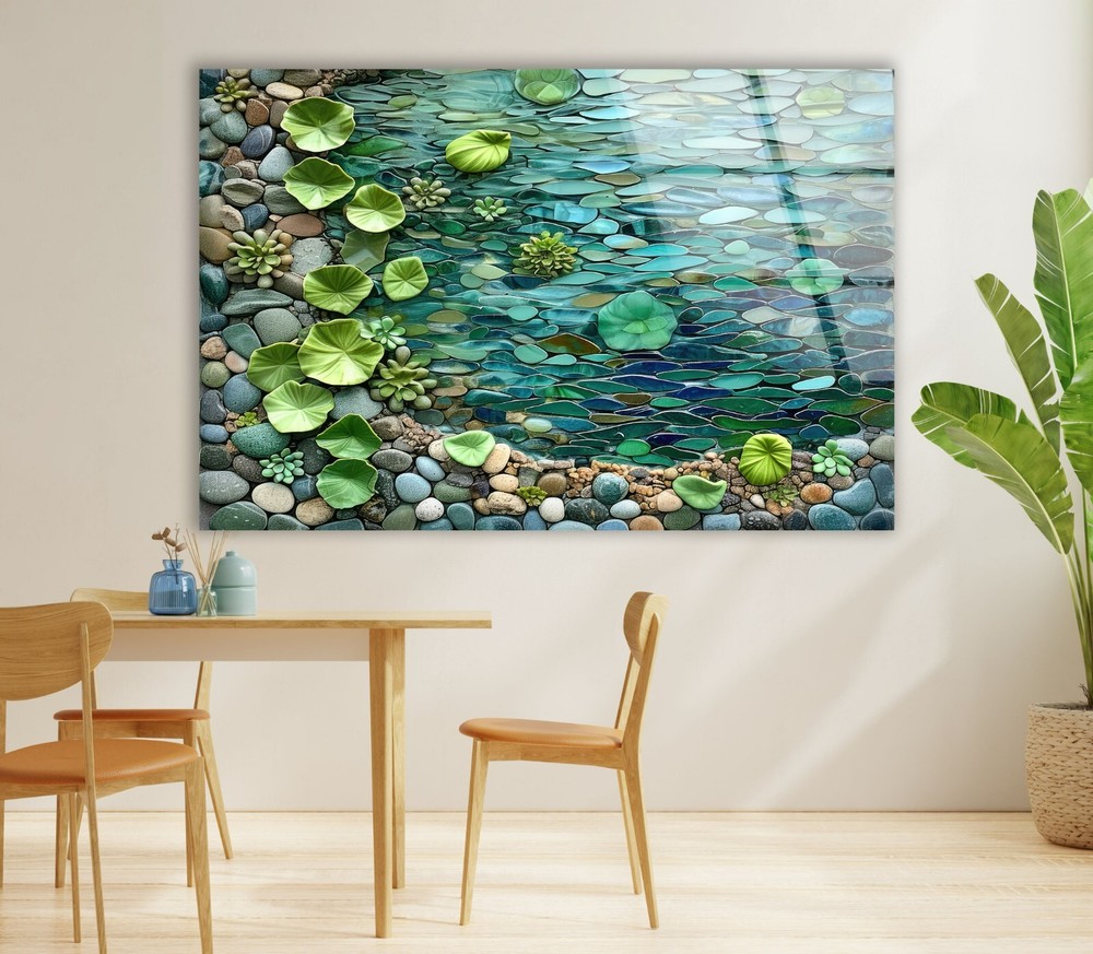 Mint Green Flower Petals Glass Wall Art