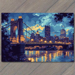 Art Print Scenic Pittsburgh Bridges and Skyline in Lively Artistic City Rivers