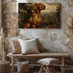 Canvas Wall Art a Detailed Classical Style Painting of a Brown Dog Sitting