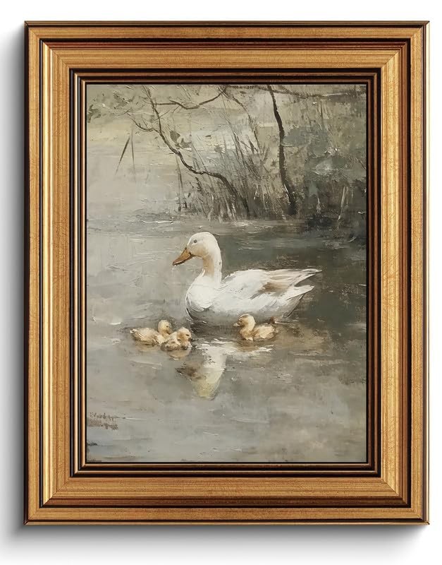 Gold Framed Wall Art Vintage Spring Duck Canvas Wall Art Retro Cottagecore Ar…