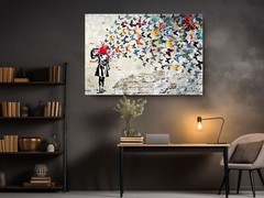 Headshot Butterfly Girl by Banksy – Home Decor Street Art Ready to Hang Canvas