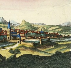 Antique 1685 Panoramic Town View of Luxembourg; Canvas, Magnetic Wooden Hanger