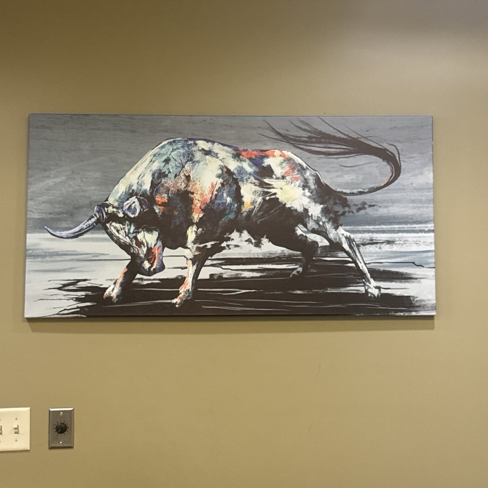 Eye-Catching Bull Painting Canvas Art – Perfect for Home Office Decor, 48″ x 24″