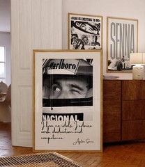 Black and White Ayrton Senna Poster – Formula 1 Racing Wall Art for Home Decor