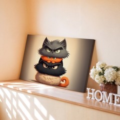 Funny angry cartoon cats stack canvas wall art cute animal print home decor