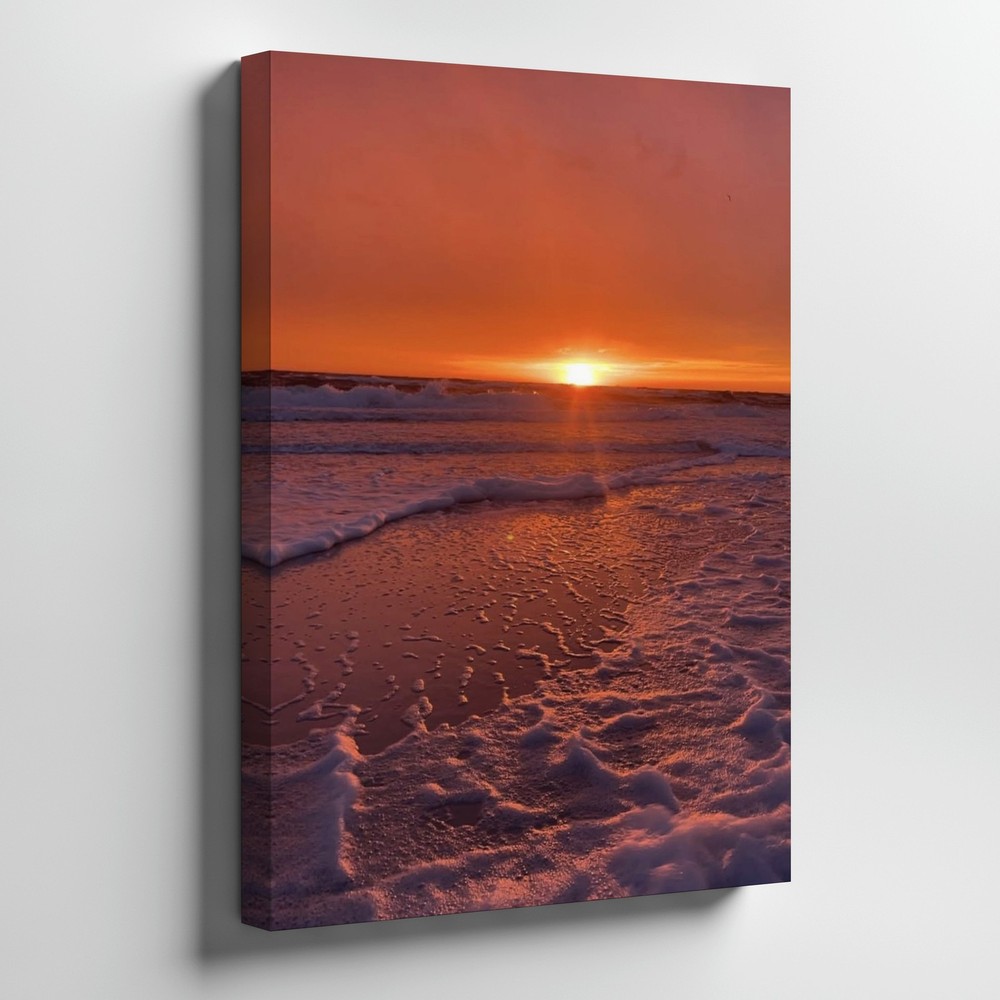 Sunset Ocean Waves Beach Scene Canvas Wall Art Coastal Seascape Print Home Decor