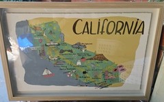 Framed California Illustrated Map Wall Art. Gold Lettering-Modern Coastal Decor