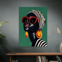 African Art Black Girl on Green Wall Art Print Canvas Painting Poster Wall Mural