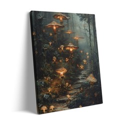 Haunted House Canvas Wall Art Framed Spooky Witchcraft Cottage Horror Picture