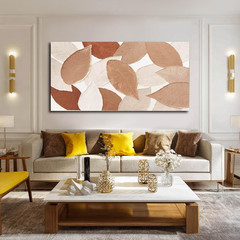 Beige Fall Leaves Canvas Art – Modern Earth Tone Wall Decor 24″x48