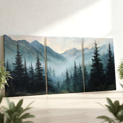 3 Pieces Misty Mountain Forest Large Wall Art Set for Living Room Set Of 3