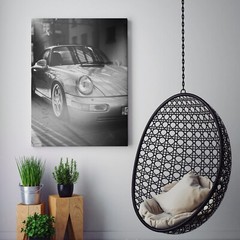 Vintage Silver Porsche Sports Cars Black and White Canvas Print Wall Art