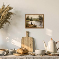 Serene Fishing Scene Wall Art for Nature Lovers, Rustic Wood Framed Wall Deco…