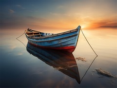 Wood Boat on Water 5mm thick Plastic Poster Ready to Hang 60x45cm