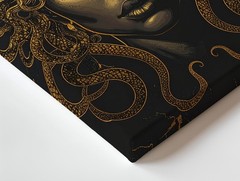 Golden Medusa Canvasluxurious Mythical Wall Art On Black Marble