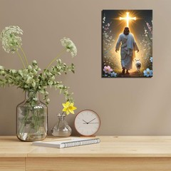 Inspirational 12x16in Jesus Walking Toward Light Canvas Art for Home or Church