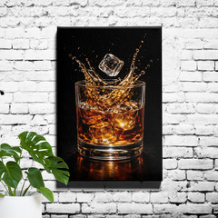 Whiskey Glass With Ice Cubes Canvas Wall Art Modern Framed Bar Drink Print