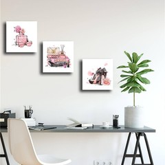 Pink Wall Art Fashion Woman Wall Decor Pictures Perfume High Heels handbag Ar…