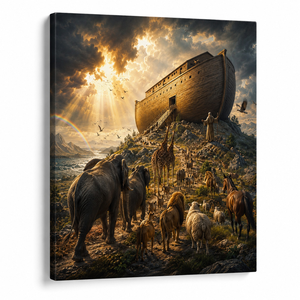 Noahs Ark Canvas Wall Art Christian Animal Print Biblical Wall Decor Religious