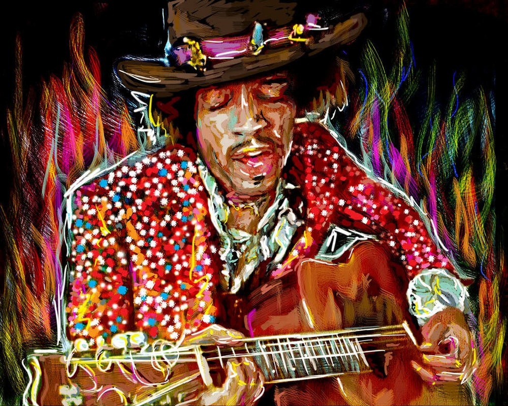 Jimi Hendrix Art, Hendrix Acoustic Canvas Painting, Jimi Artwork, Hendrix Poster