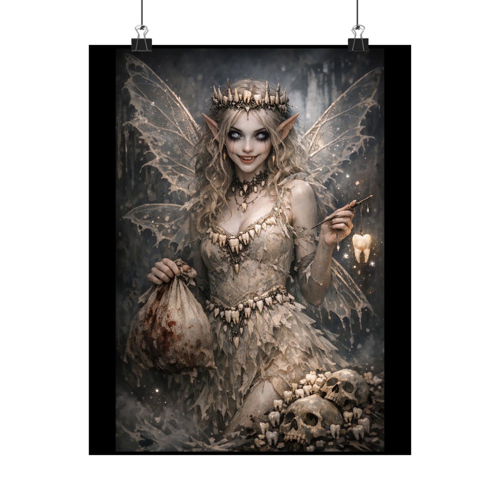 Dark Tooth Fairy with Skull Crown Matte Poster | Gothic Fantasy Wall Art