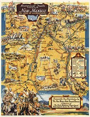 Early Pictorial Map Historical Trails Through New Mexico Wall Art Poster Vintage