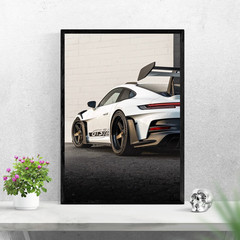 Porsche 911 GT3 RS Poster White Race Car Automotive Wall Art Print