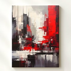 Wall Art Abstract Cityscape Canvas Dynamic Fragmented Skyline In Red & Black
