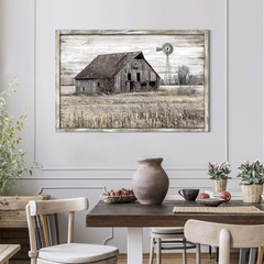 Rustic Farmhouse Wall Art: Vintage Barn & Windmill Framed Picture Decor