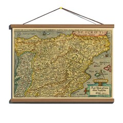 Ancient 1590 One of the Earliest Map Of Spain; 100% Cotton Canvas, Wooden Hanger