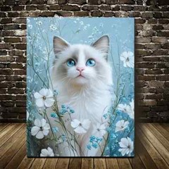 Cute Ragdoll Cat Kitten Blue Eyes & White Painting Metal Print Ready to Hang