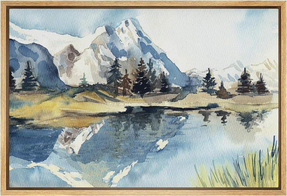 Wall26 Alpine Reflections Framed Wall Art Mountain Views Abstract Canvas Print