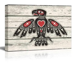 Red and Black Native American Indian Totem Bird Art – Rustic Canvas Art – 16×24