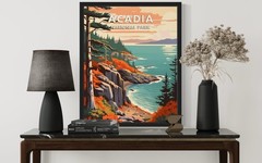 Acadia National Park Poster Art Print Retro Mountain Lake Wall Art Vintage De…