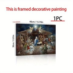 Holy Night Jesus Birth Nativity Scene Canvas Wall Art, Christian Christmas Decor