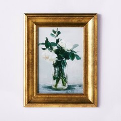 11" x 14" Floral Arrangement Framed Wall Canvas Gold/Whit