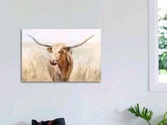 Big Sky Longhorn Framed Canvas Wall Art Print, Danhui Nai, 11″ x 14″ Home Decor