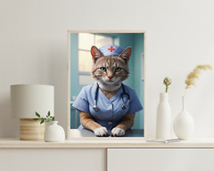 Nurse Cat Portrait, Animal Portrait, Realistic Animal Portrait, Animal Wall Art