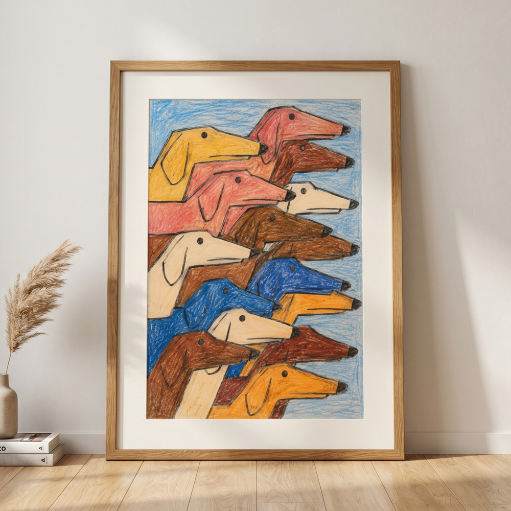 Vintage Dachshund Poster Retro Wiener Dog Art Colorful Modern Wall Decor Print