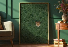 Minimalist Tiger Print Jungle Foliage, Green Botanical Modern Wildlife Art