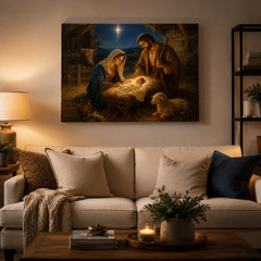 Nativity Scene Canvas Wall Art Christmas Holy Family Manger Birth of Jesus Print