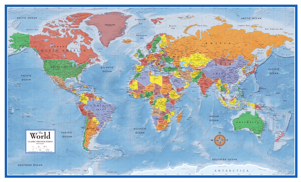 24×36 World Classic Premier 3D Wall Map – large poster wall mural art decor