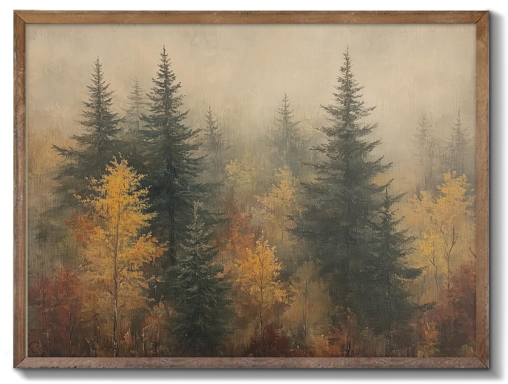 Autumn Forest Canvas Wall Art, Classical Retro Fall Forest Andscape Trees Can…