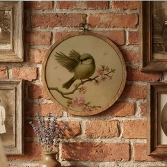 Vintage Spring Floral Bird Round Framed Wall Art, Rustic Cherry Blossom Tree …
