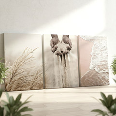 3 Pieces Nature Elements Neutral Tones Large Wall Art Set for Living Set Of 3