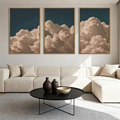 Extra Large Navy Blue Cloud Wall Art 24×36 Inch Framed Abstract Modern Landsc…